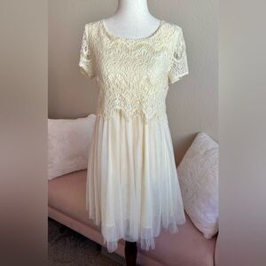 Sans Souci Anthropologie Ivory Lace & Tulle Mini Dress Women’s M Ethereal Fairy